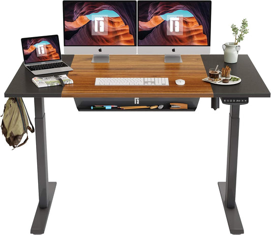 Height Adjustable Electric Standing Desk with Pencil Holder, 55 X 24 Inches Stand up Desk, Sit Stand Desk with Black and Espresso Top and Black Frame