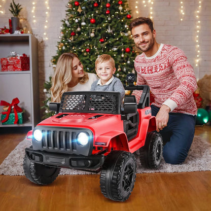 12V 7AH Kids Powered Ride on Truck Car with Parent Remote Control, Bluetooth Music, Spring Suspension, LED Lights - Red