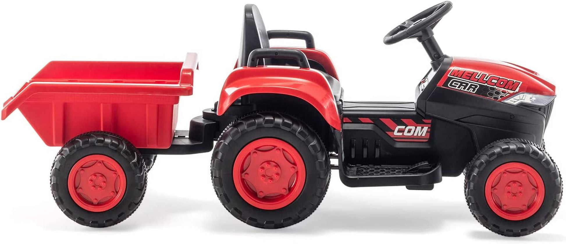 Kids Ride on Tractor with Remote Control, 12V Battery Powered Electric Tractor with 30W Dual Motors/Cool Lights/Bluetooth Music for Kids, Red