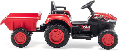 Kids Ride on Tractor with Remote Control, 12V Battery Powered Electric Tractor with 30W Dual Motors/Cool Lights/Bluetooth Music for Kids, Red