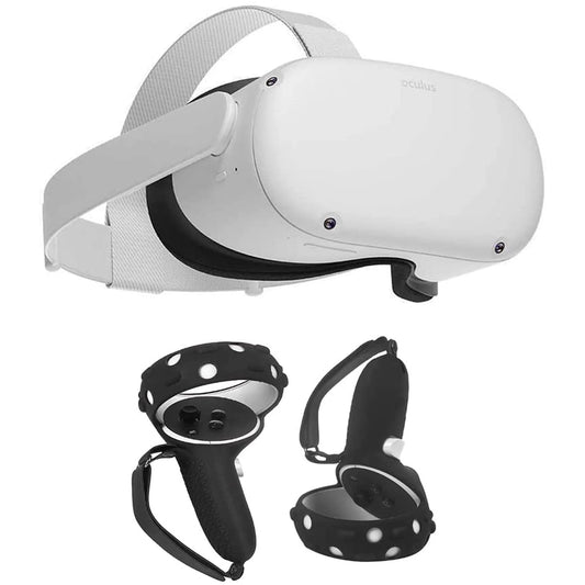 Quest 2 All-In-One Virtual Reality 1TB Gaming Headset Bundle, Silicone Controller Grip Cover with 2 Palm Straps and 2 Thumb Grip Caps Black Set