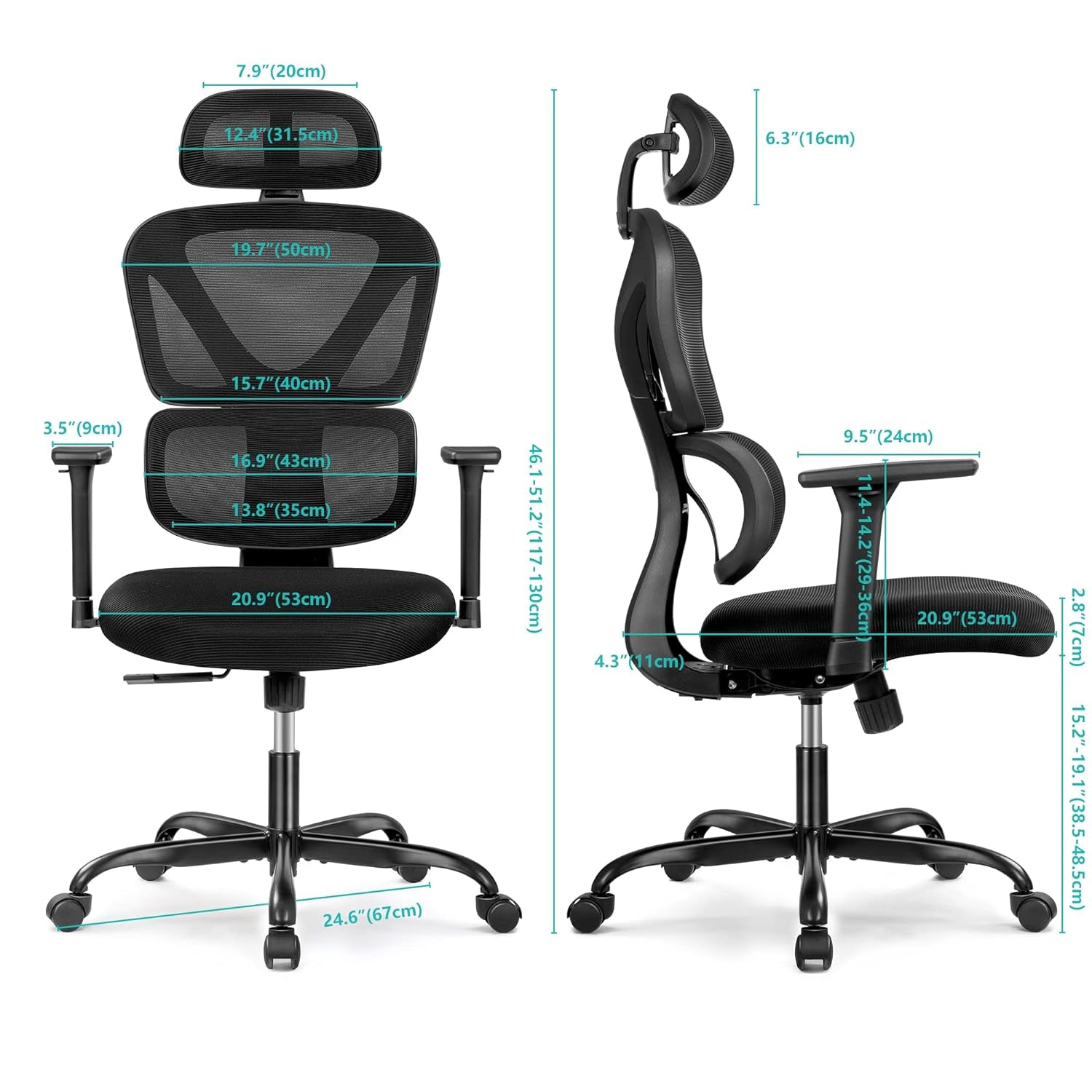 Ergonomic Office Chair,  Home Desk Chair, Comfy Breathable Mesh Task Chair, High Back Thick Cushion Computer Chair with Headrest and 3D Armrests, Adjustable Height Home Gaming Chair