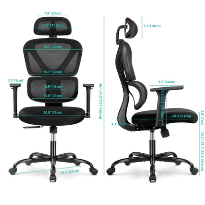 Ergonomic Office Chair,  Home Desk Chair, Comfy Breathable Mesh Task Chair, High Back Thick Cushion Computer Chair with Headrest and 3D Armrests, Adjustable Height Home Gaming Chair