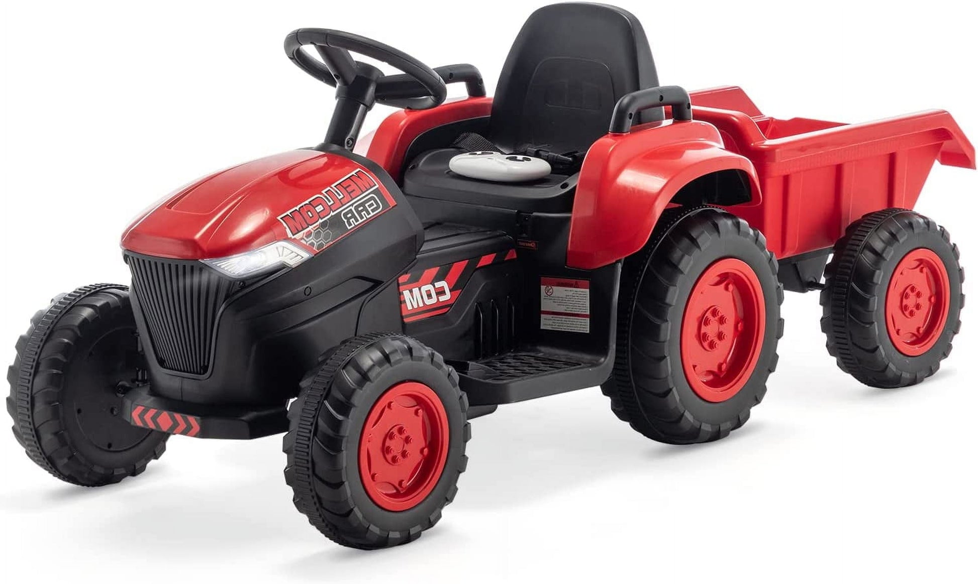 Kids Ride on Tractor with Remote Control, 12V Battery Powered Electric Tractor with 30W Dual Motors/Cool Lights/Bluetooth Music for Kids, Red