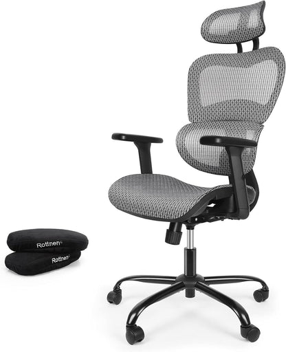 Ergoro Ergonomic Office Chair-Rolling Desk Chair with 3D Adjustable Armrest & Memory Foam Armrest Pads, Lumbar Support, Boss Chair Executive Office Chair Gaming Chair Mesh Computer Chair(Grey)
