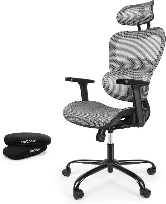 Ergoro Ergonomic Office Chair-Rolling Desk Chair with 3D Adjustable Armrest & Memory Foam Armrest Pads, Lumbar Support, Boss Chair Executive Office Chair Gaming Chair Mesh Computer Chair(Grey)