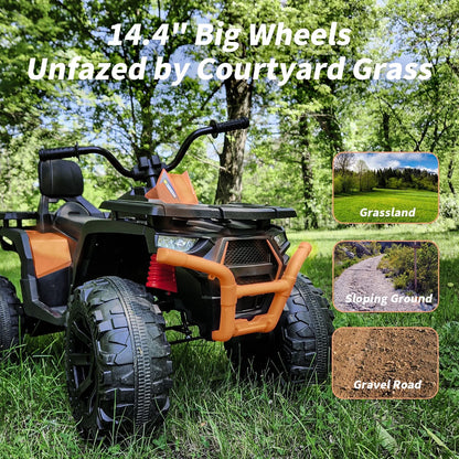 24V Ride on Toys, Kids ATV 4-Wheeler for Big Kids with 2 Seater, 400W Motor, Bluetooth - Orange