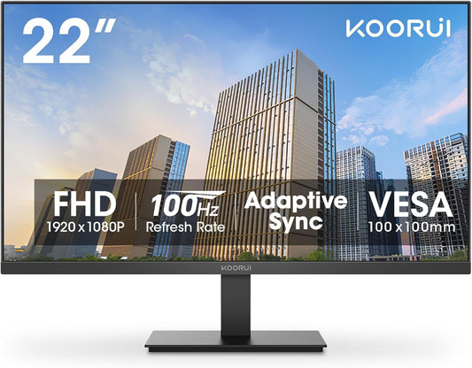 22 Inch Computer Monitor Full HD 1080P 100Hz PC Gaming Screen VA Panel Ultra-Slim Display 3000:1 Contrast Ratio with Adpitive Sync (HDMI/VGA/VESA Compatible 100X100Mm/Audio Out), Tilt, Black