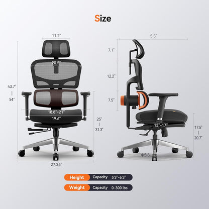 Ergonomic Mesh Office Chair with Adaptive Lumbar Support | High Back Computer Desk Chair with Footrest | Adjustable Arms Headrest Backrest | Tilt Function 4D Armrest Recliner for Home Office…