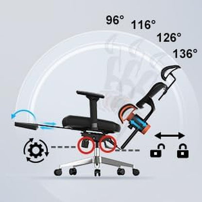 Ergonomic Mesh Office Chair with Adaptive Lumbar Support | High Back Computer Desk Chair with Footrest | Adjustable Arms Headrest Backrest | Tilt Function 4D Armrest Recliner for Home Office…
