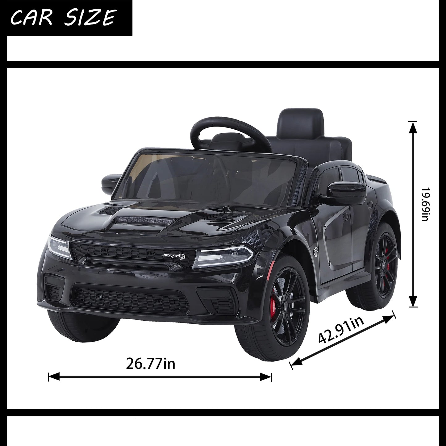 Black 12 V Dodge Charger SRT Hellcat Battery Powered Ride on Cars with Remote Control, Bluetooth, LED Light and MP3 Player