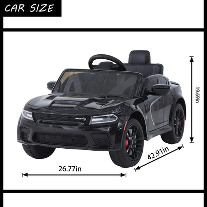 Black 12 V Dodge Charger SRT Hellcat Battery Powered Ride on Cars with Remote Control, Bluetooth, LED Light and MP3 Player