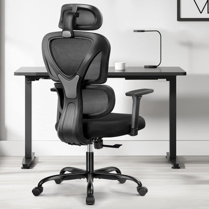 Ergonomic Office Chair, Home Desk Chair, Comfy Breathable Mesh Task High Back Thick Cushion Computer Chair with Headrest and 3D Armrests, Adjustable Height Home Gaming Chair (Black)