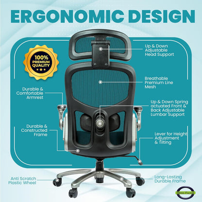 500 Lbs Rated Ergonomic Big and Tall, Flip-Up Arms, Mesh Swivel Office Chair with anti Scratch Wheels, Mesh Executive Chair (Black with Headrest)