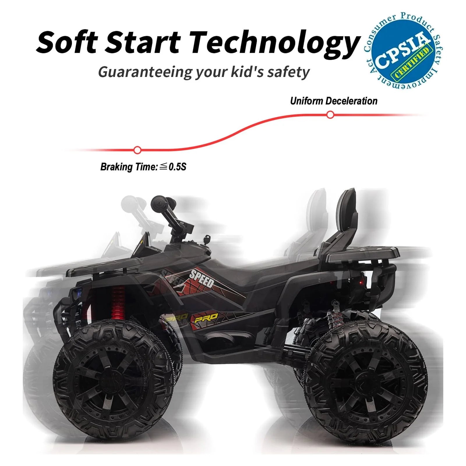 24V Ride on Toys, Kids ATV 4-Wheeler for Big Kids with 2 Seater, 400W Motor, Bluetooth - Black