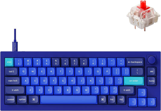 Q2 Wired Custom Mechanical Keyboard Knob Version, 65% Layout QMK/VIA Programmable Macro with Hot-Swappable Gateron G Pro Red Switch Double Gasket Compatible with Mac Windows Linux (Blue)