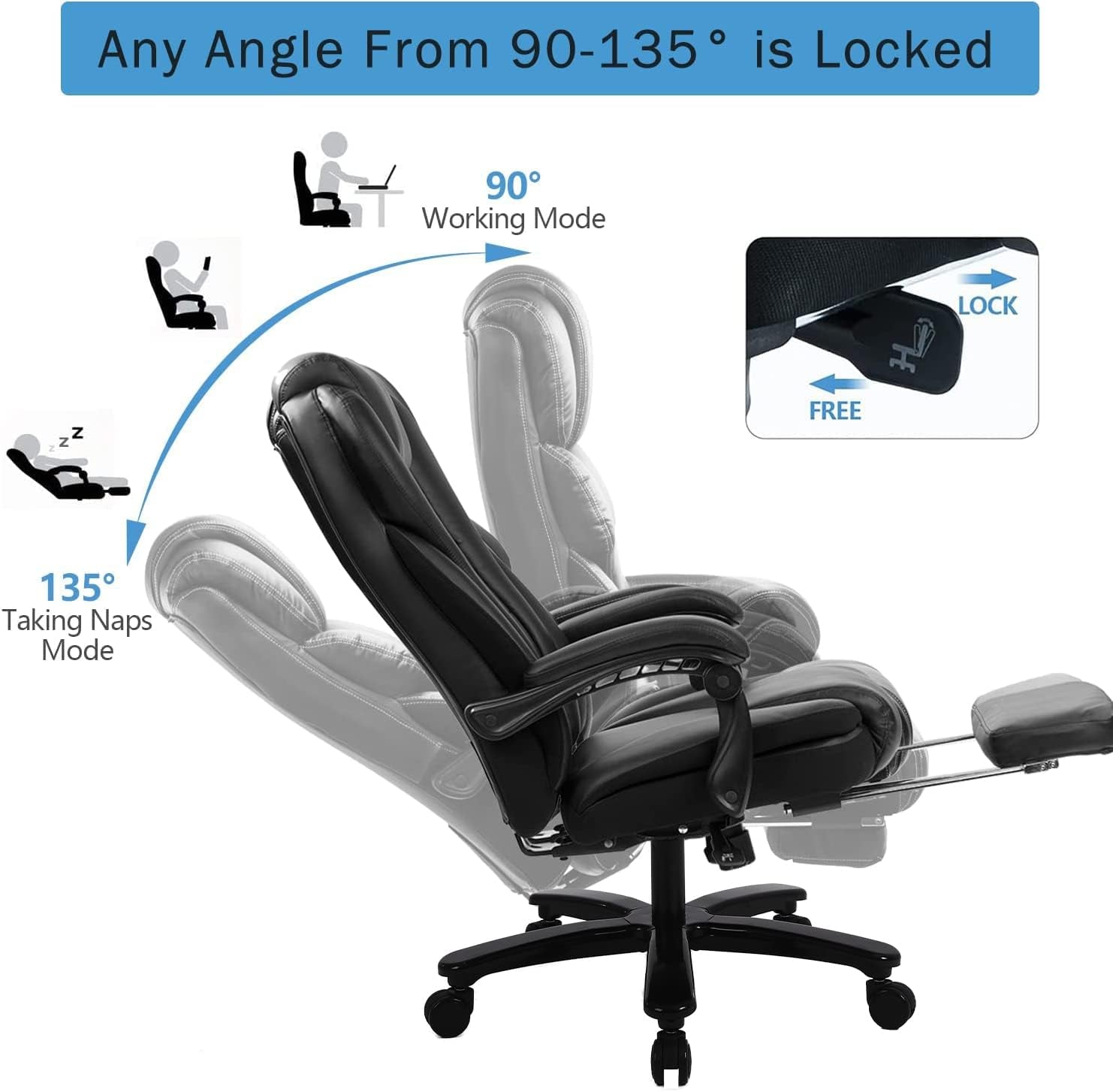 Big and Tall High Back 400LBS Reclining Office Chair with Footrest - Executive Computer Chair Home Office Desk Chair Heavy Duty Metal Base, Ergonomic Support Function Black