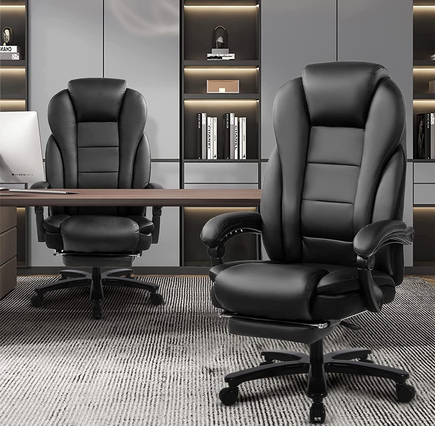 Big and Tall High Back 400LBS Reclining Office Chair with Footrest - Executive Computer Chair Home Office Desk Chair Heavy Duty Metal Base, Ergonomic Support Function Black