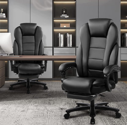Big and Tall High Back 400LBS Reclining Office Chair with Footrest - Executive Computer Chair Home Office Desk Chair Heavy Duty Metal Base, Ergonomic Support Function Black