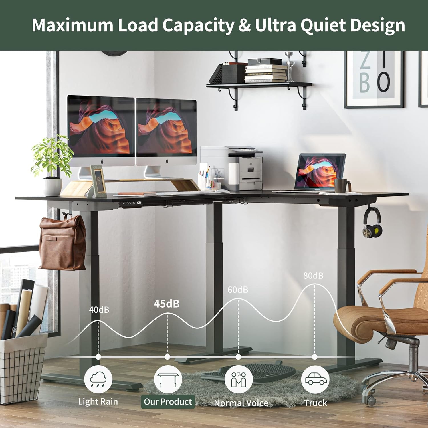 Triple Motor L-Shaped Electric Standing Desk, 63 Inches Height Adjustable Stand up Corner Desk, Sit Stand Workstation with Splice Board, Black Top/Black Frame