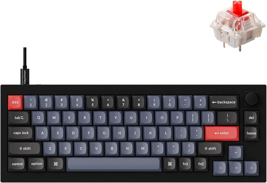 Q2 Wired Custom Mechanical Keyboard Knob Version, 65% Layout QMK/VIA Programmable Macro with Hot-Swappable Gateron G Pro Red Switch Double Gasket Compatible with Mac Windows Linux (Black)