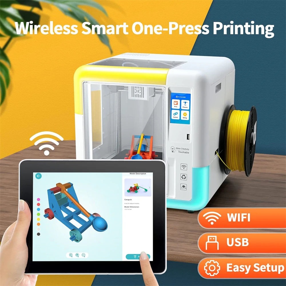 AOSEED X-MAKER Children'S 3D Printer High Precision 0.1/0.05Mm Ultra Silent <50Db Wireless Smart One-Press Printing Wifi USB Safe Enclosed Design