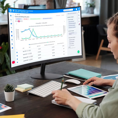 24 Inch Curved Computer Monitor, FHD 1080P 75Hz Desktop Monitors for Computer, HDMI&VGA Ports, Eye Care